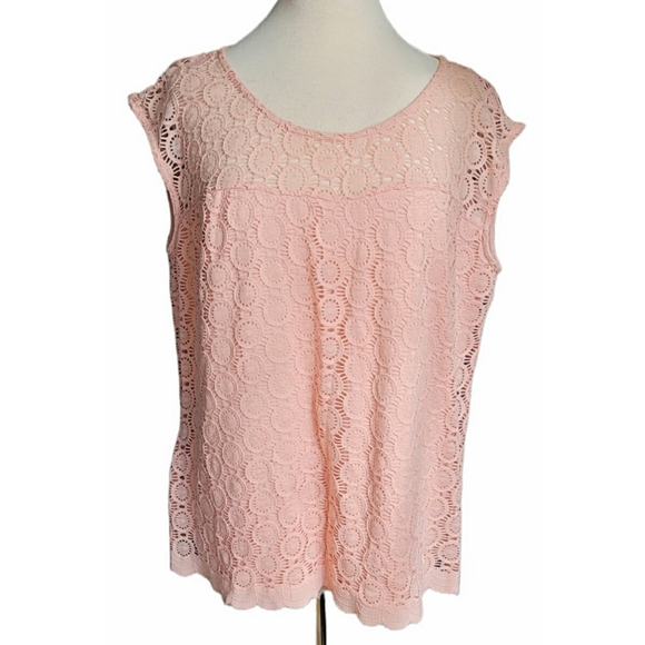 Roz & Ali Sleeveless Peach Lace Overlay Top Size 2X - Picture 1 of 7